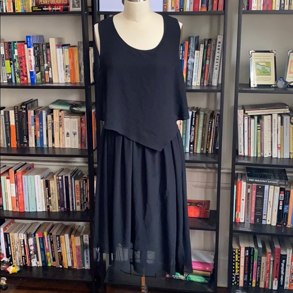 Asymmetrical caped sheer LBD